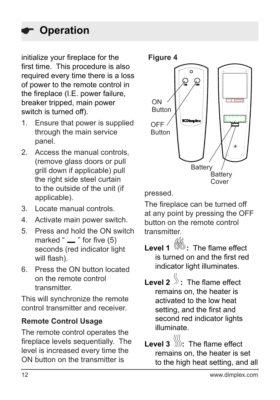 Operation | Dimplex DFB6016 User Manual | Page 12 / 19