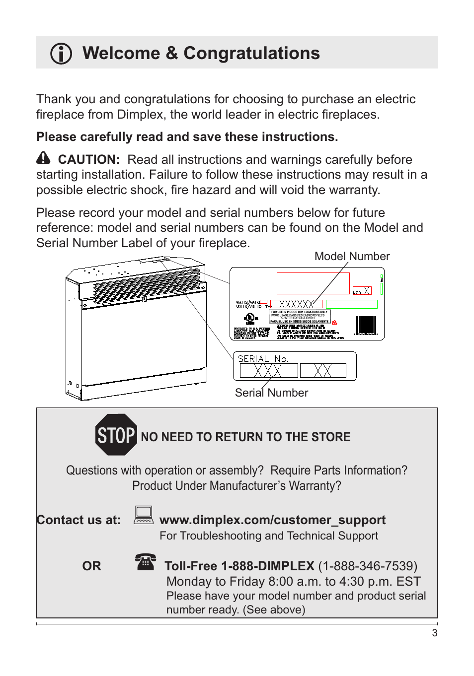 Welcome & congratulations | Dimplex DFB6016 User Manual | Page 3 / 19