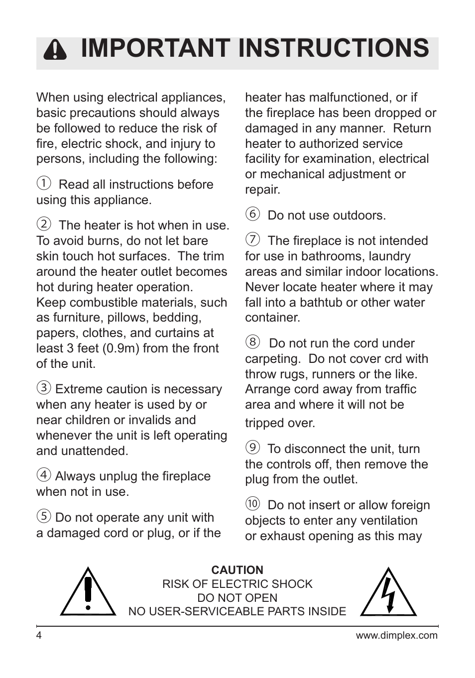 Important instructions | Dimplex DFB6016 User Manual | Page 4 / 19