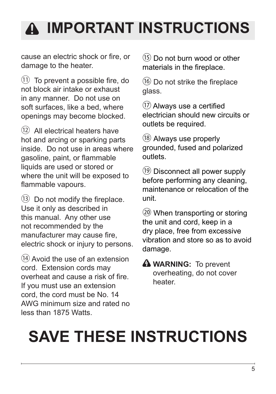 Save these instructions, Important instructions | Dimplex DFB6016 User Manual | Page 5 / 19