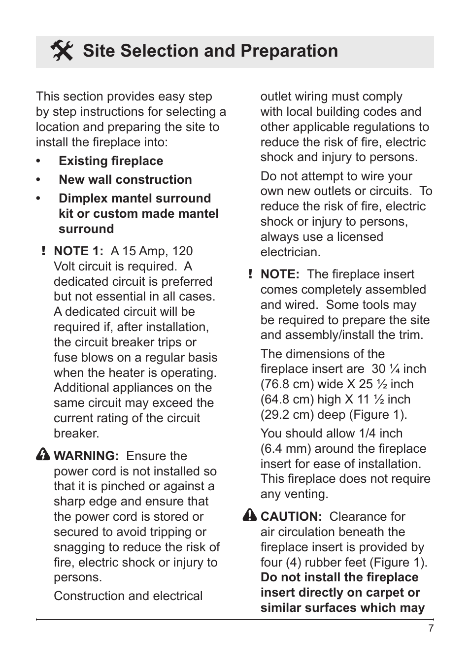 Site selection and preparation | Dimplex DFB6016 User Manual | Page 7 / 19