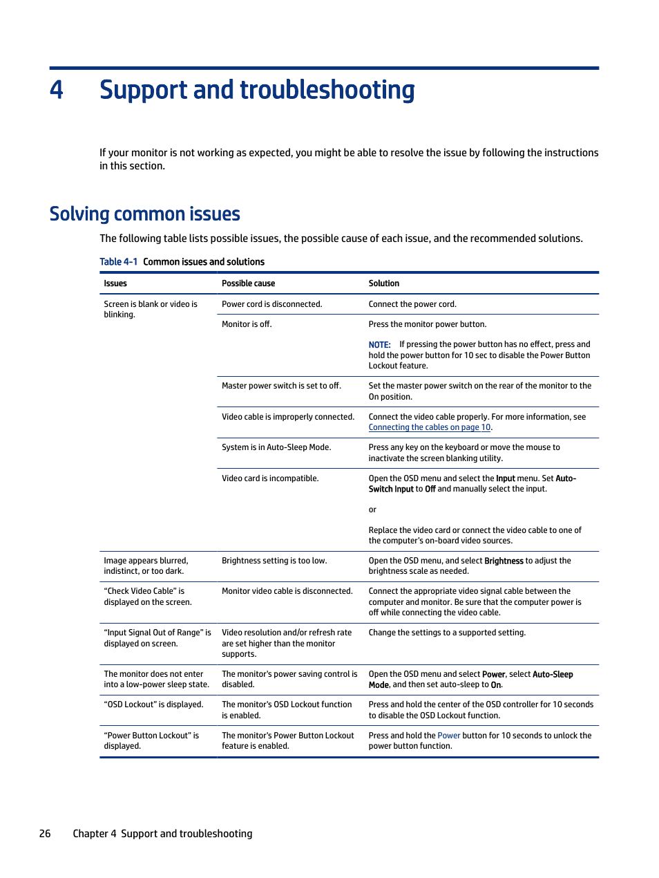 Support and troubleshooting, Solving common issues, Support and troubleshooting 4 | HP Z34C G3 34" 21:9 Curved WQHD IPS Monitor User Manual | Page 31 / 45