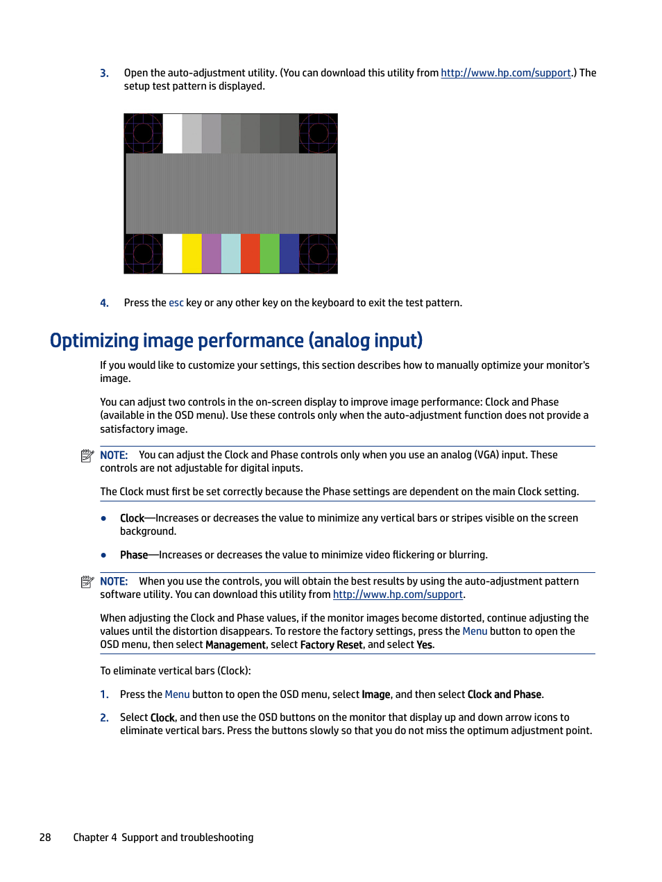 Optimizing image performance (analog input) | HP Z34C G3 34" 21:9 Curved WQHD IPS Monitor User Manual | Page 33 / 45