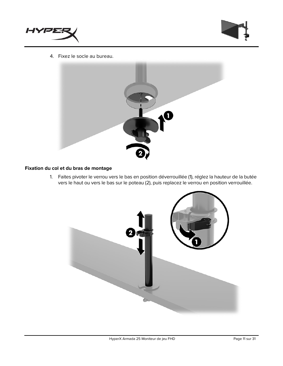 Fixation du col et du bras de montage | HyperX Armada 25 24.5" 240 Hz Gaming Monitor User Manual | Page 105 / 499