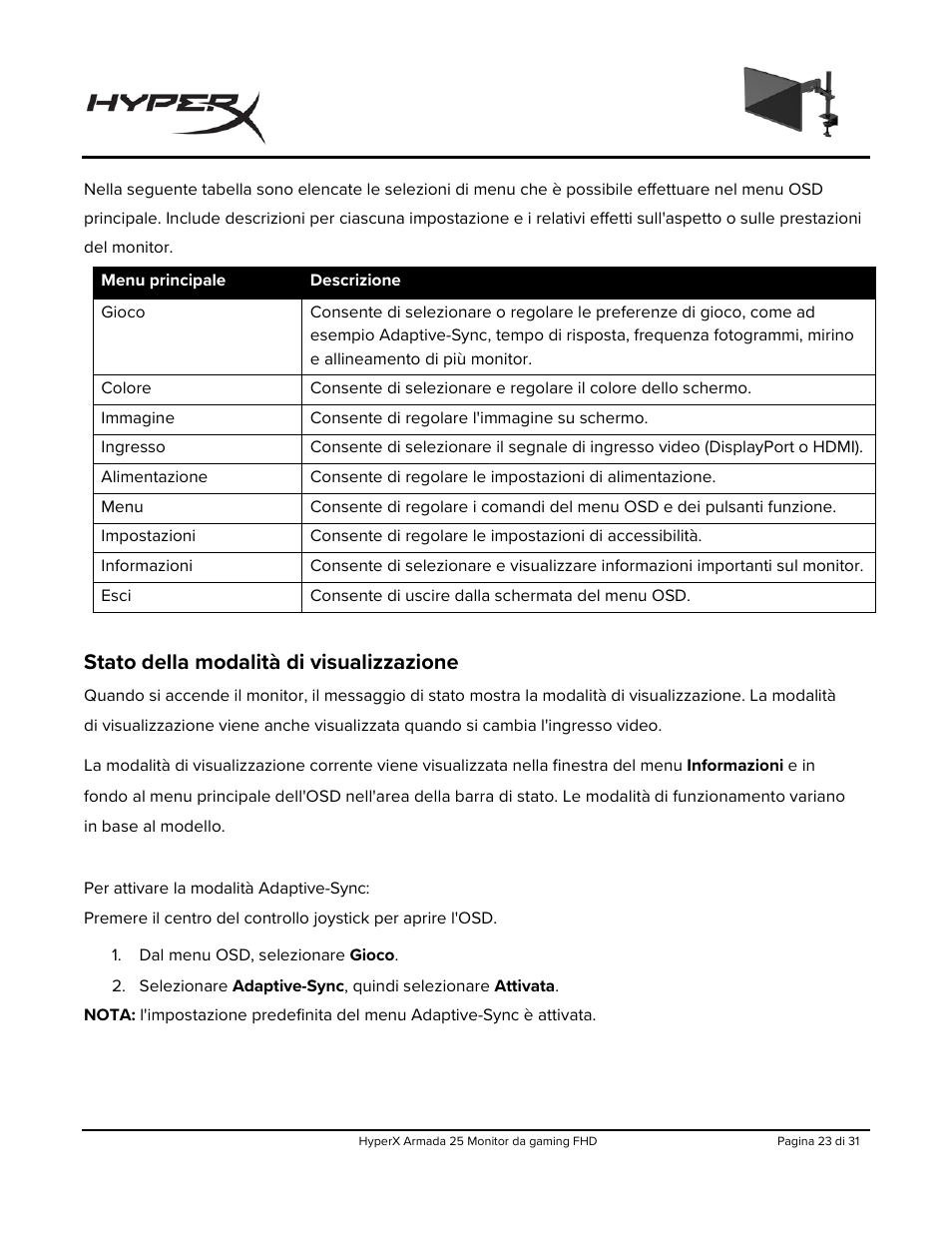 Stato della modalità di visualizzazione | HyperX Armada 25 24.5" 240 Hz Gaming Monitor User Manual | Page 148 / 499