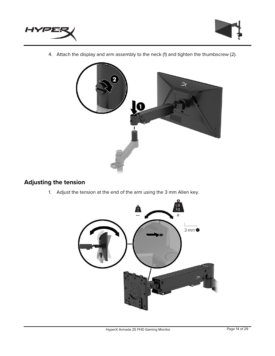 Adjusting the tension | HyperX Armada 25 24.5" 240 Hz Gaming Monitor User Manual | Page 15 / 499