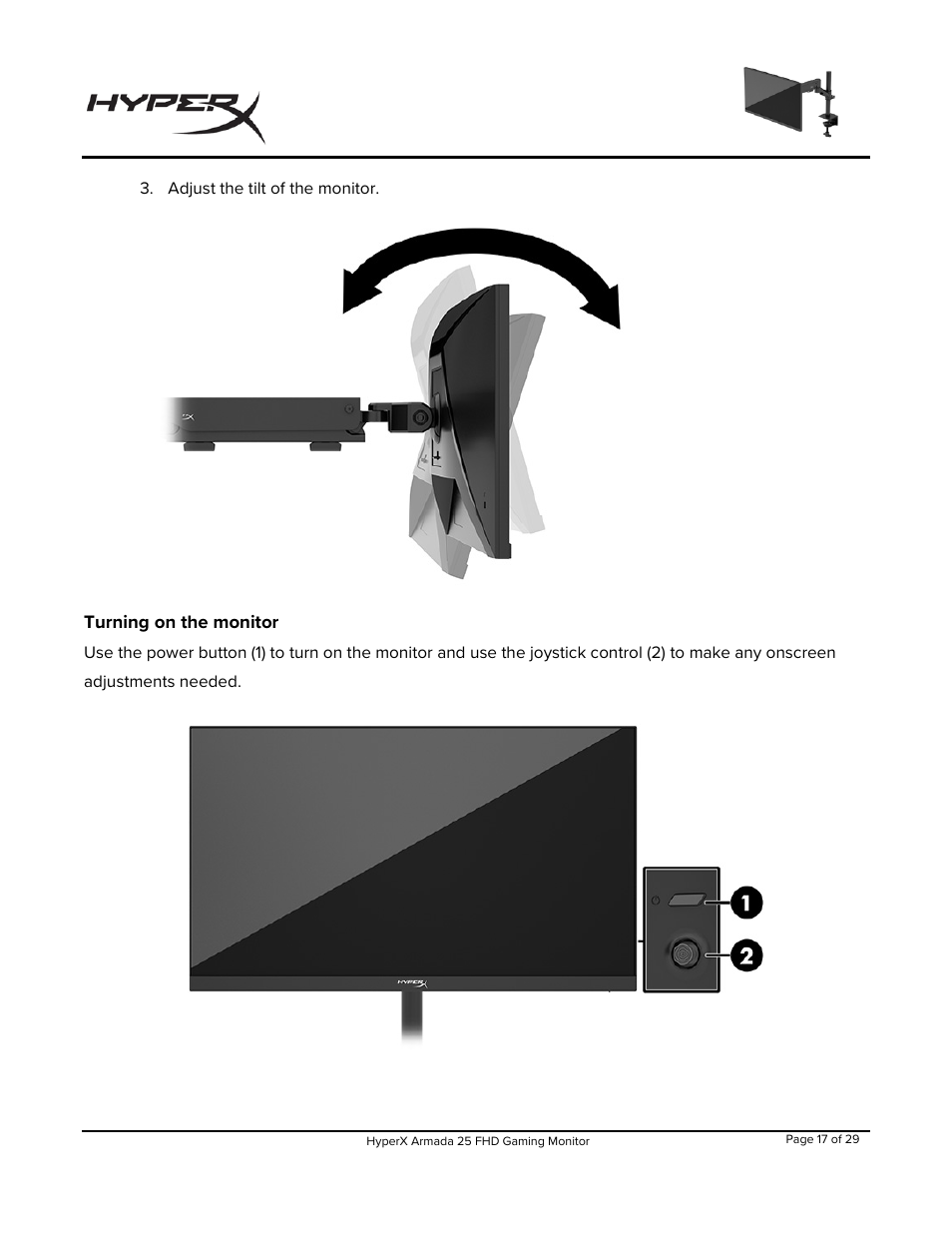 Turning on the monitor | HyperX Armada 25 24.5" 240 Hz Gaming Monitor User Manual | Page 18 / 499