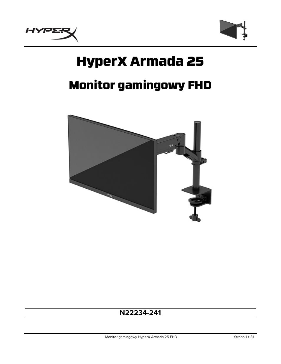 Instrukcje w jezyku polskim, Hyperx armada 25, Monitor gamingowy fhd | HyperX Armada 25 24.5" 240 Hz Gaming Monitor User Manual | Page 188 / 499