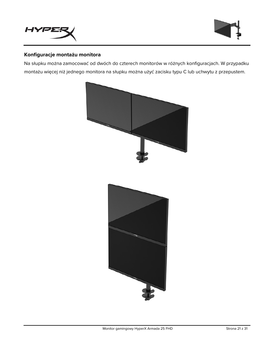 Konfiguracje montażu monitora | HyperX Armada 25 24.5" 240 Hz Gaming Monitor User Manual | Page 208 / 499