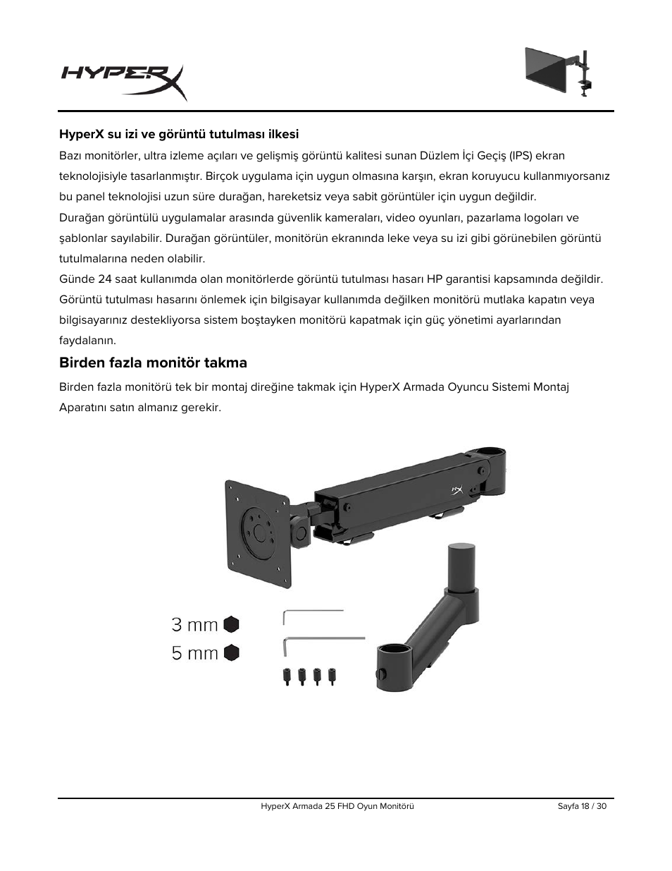 Hyperx su izi ve görüntü tutulması ilkesi, Birden fazla monitör takma | HyperX Armada 25 24.5" 240 Hz Gaming Monitor User Manual | Page 268 / 499