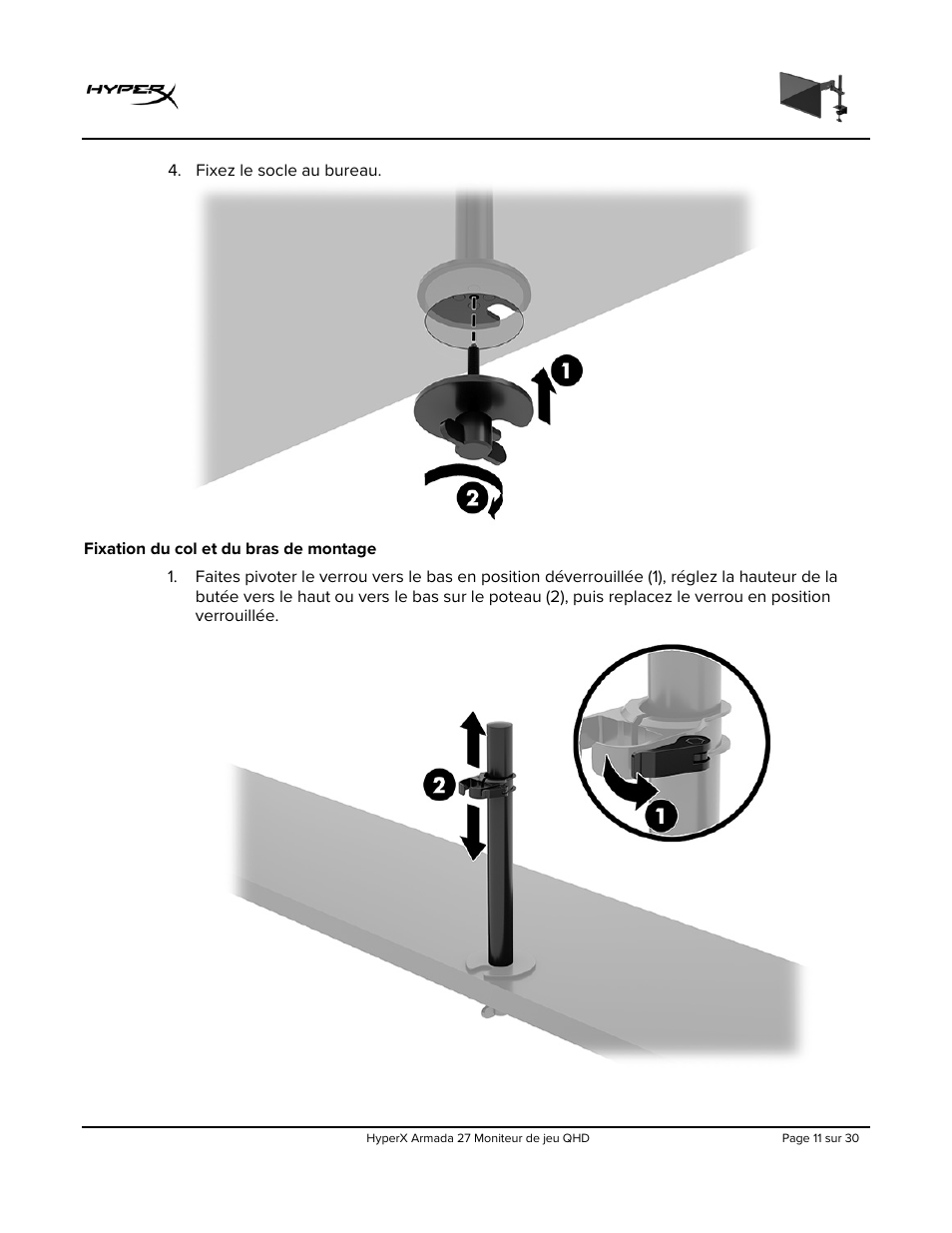 Fixation du col et du bras de montage | HyperX Armada 27 27" 1440p HDR 165 Hz Gaming Monitor User Manual | Page 103 / 487