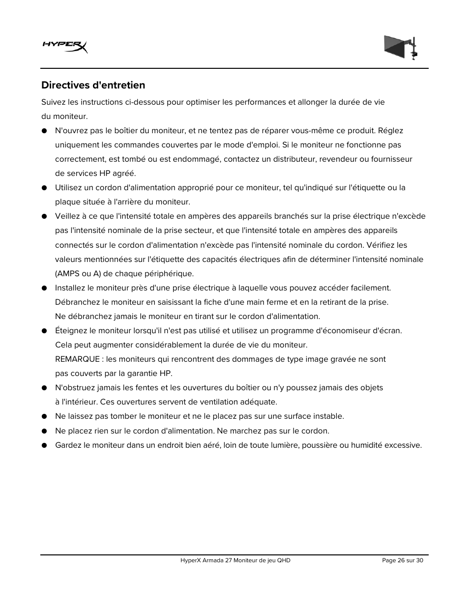 Directives d'entretien | HyperX Armada 27 27