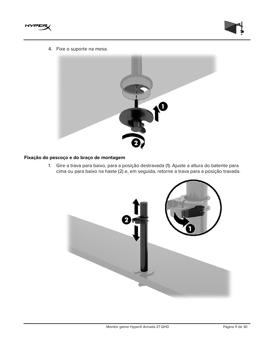 Fixação do pescoço e do braço de montagem | HyperX Armada 27 27" 1440p HDR 165 Hz Gaming Monitor User Manual | Page 163 / 487