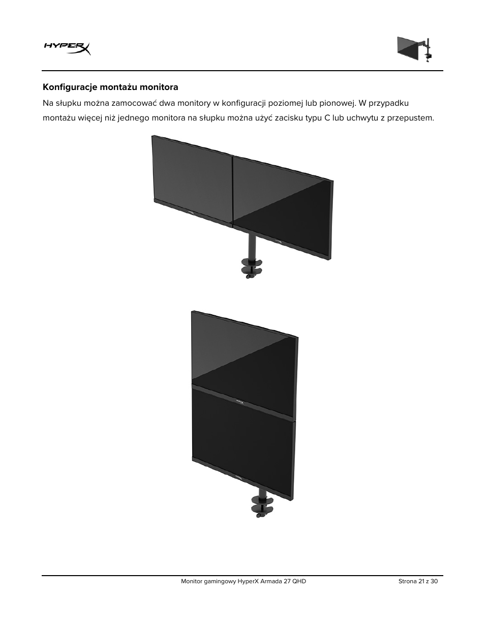Konfiguracje montażu monitora | HyperX Armada 27 27" 1440p HDR 165 Hz Gaming Monitor User Manual | Page 203 / 487