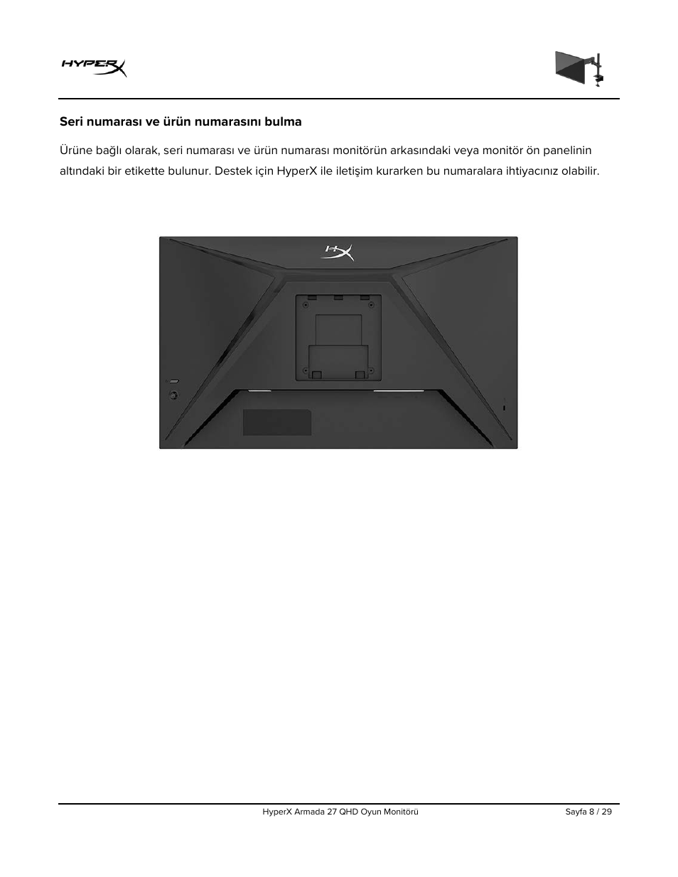 Seri numarası ve ürün numarasını bulma | HyperX Armada 27 27" 1440p HDR 165 Hz Gaming Monitor User Manual | Page 251 / 487