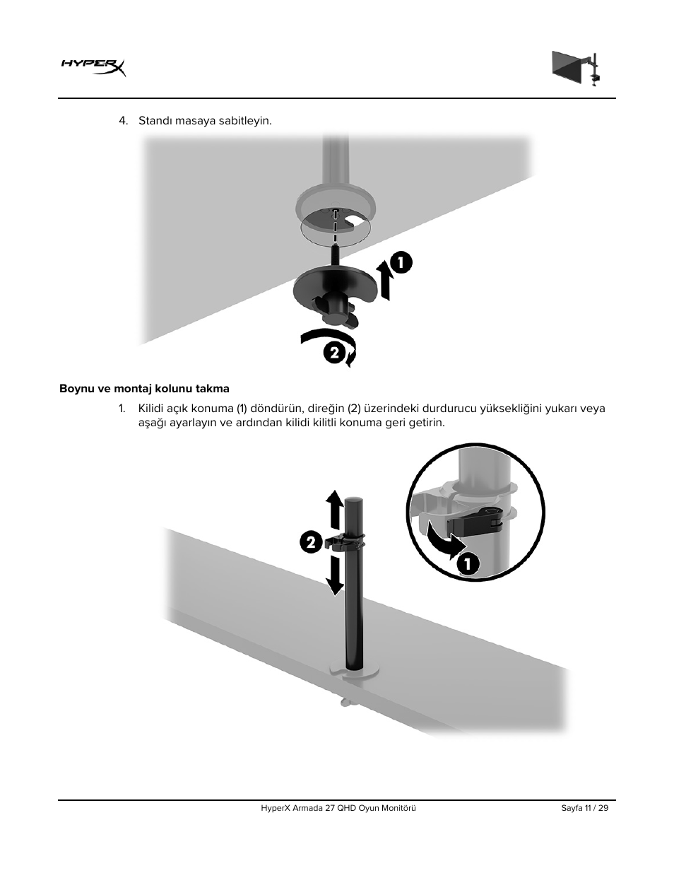 Boynu ve montaj kolunu takma | HyperX Armada 27 27" 1440p HDR 165 Hz Gaming Monitor User Manual | Page 254 / 487