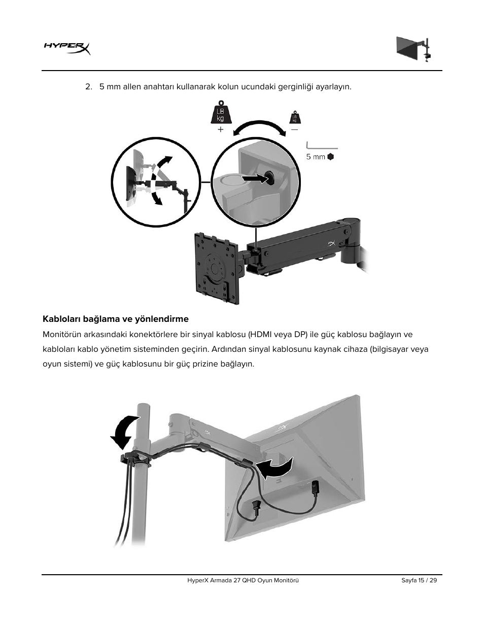 Kabloları bağlama ve yönlendirme | HyperX Armada 27 27" 1440p HDR 165 Hz Gaming Monitor User Manual | Page 258 / 487