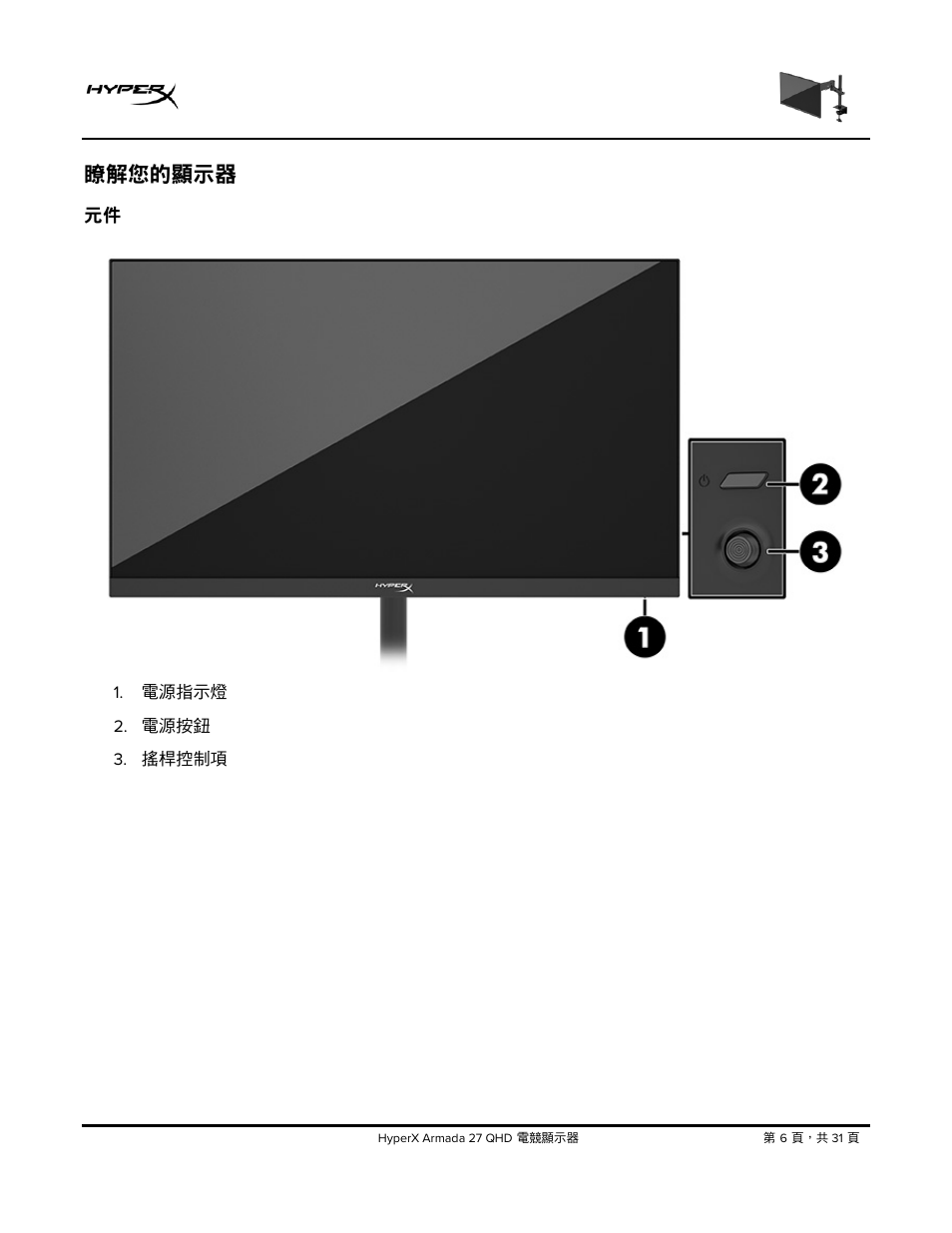 瞭解您的顯示器 | HyperX Armada 27 27" 1440p HDR 165 Hz Gaming Monitor User Manual | Page 433 / 487
