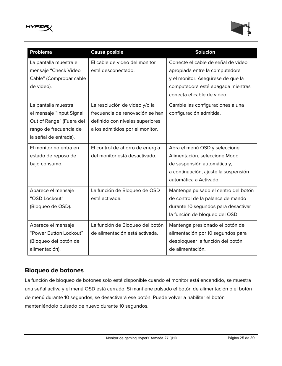 Bloqueo de botones | HyperX Armada 27 27" 1440p HDR 165 Hz Gaming Monitor User Manual | Page 55 / 487