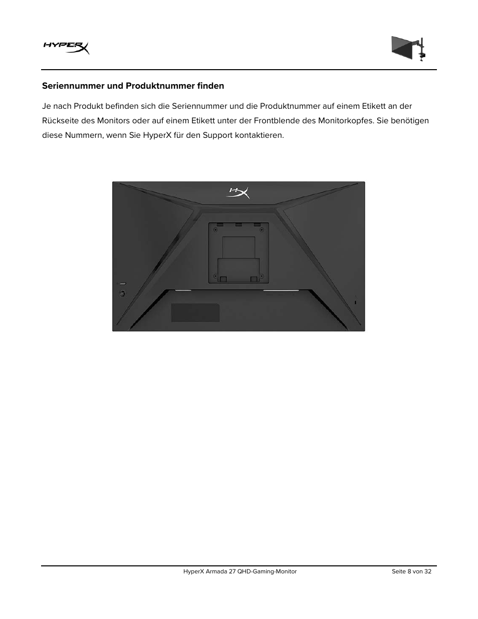 Seriennummer und produktnummer finden | HyperX Armada 27 27" 1440p HDR 165 Hz Gaming Monitor User Manual | Page 68 / 487