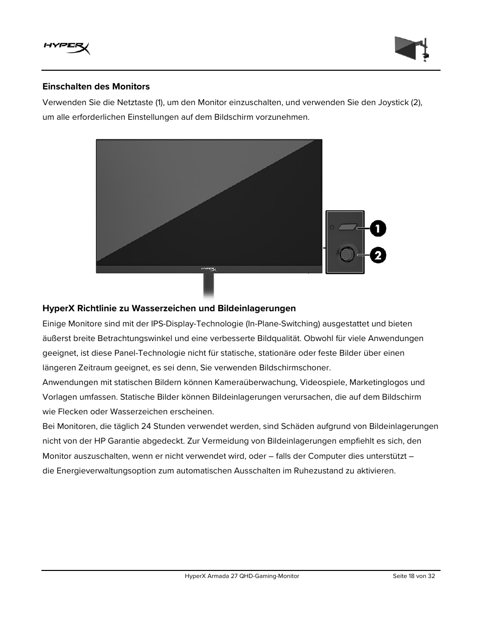 Einschalten des monitors | HyperX Armada 27 27" 1440p HDR 165 Hz Gaming Monitor User Manual | Page 78 / 487