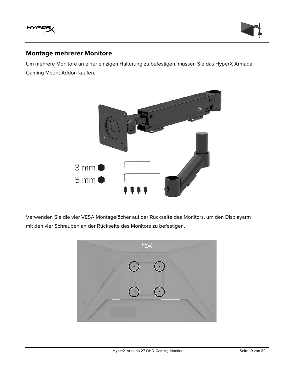 Montage mehrerer monitore | HyperX Armada 27 27" 1440p HDR 165 Hz Gaming Monitor User Manual | Page 79 / 487