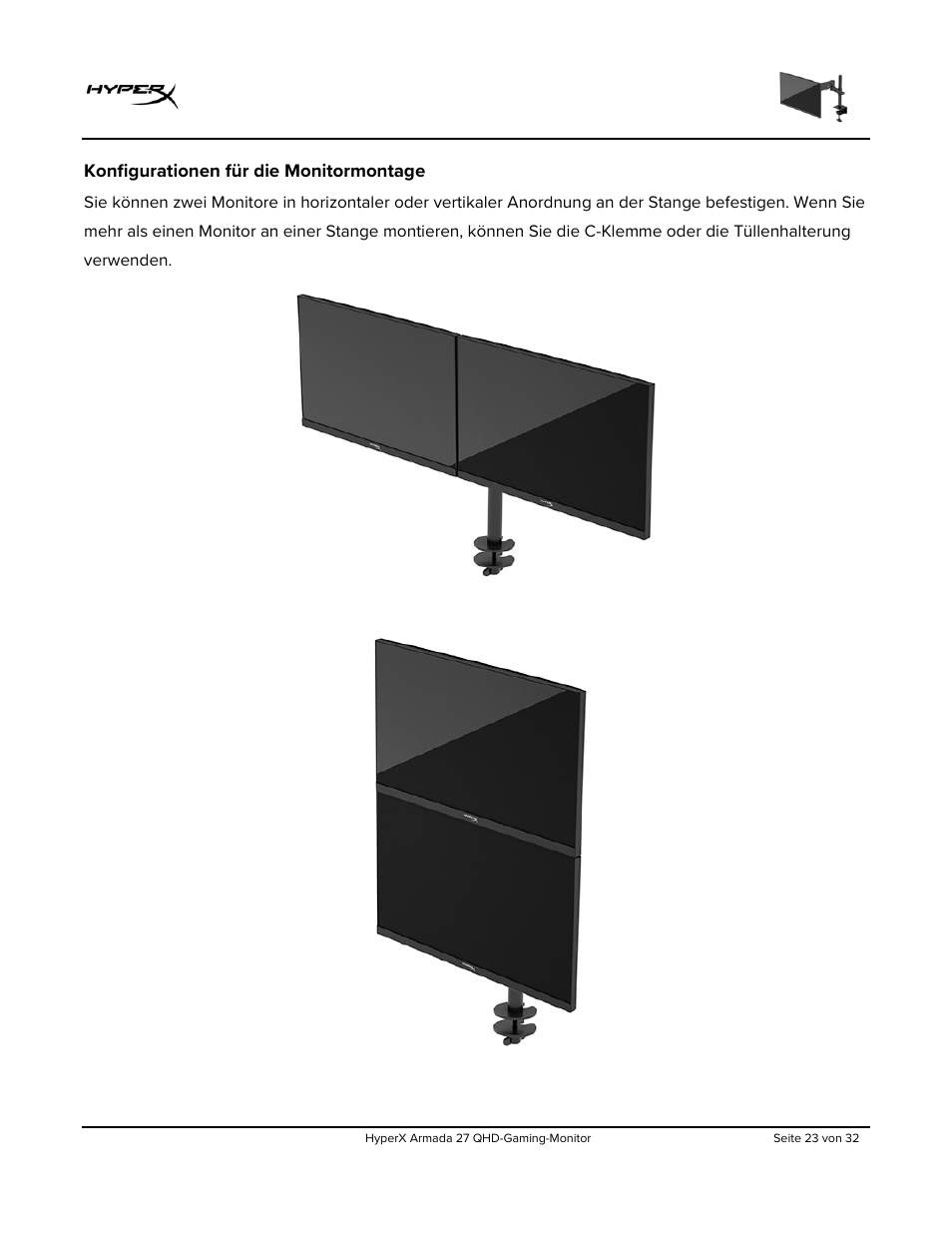 Konfigurationen für die monitormontage | HyperX Armada 27 27" 1440p HDR 165 Hz Gaming Monitor User Manual | Page 83 / 487