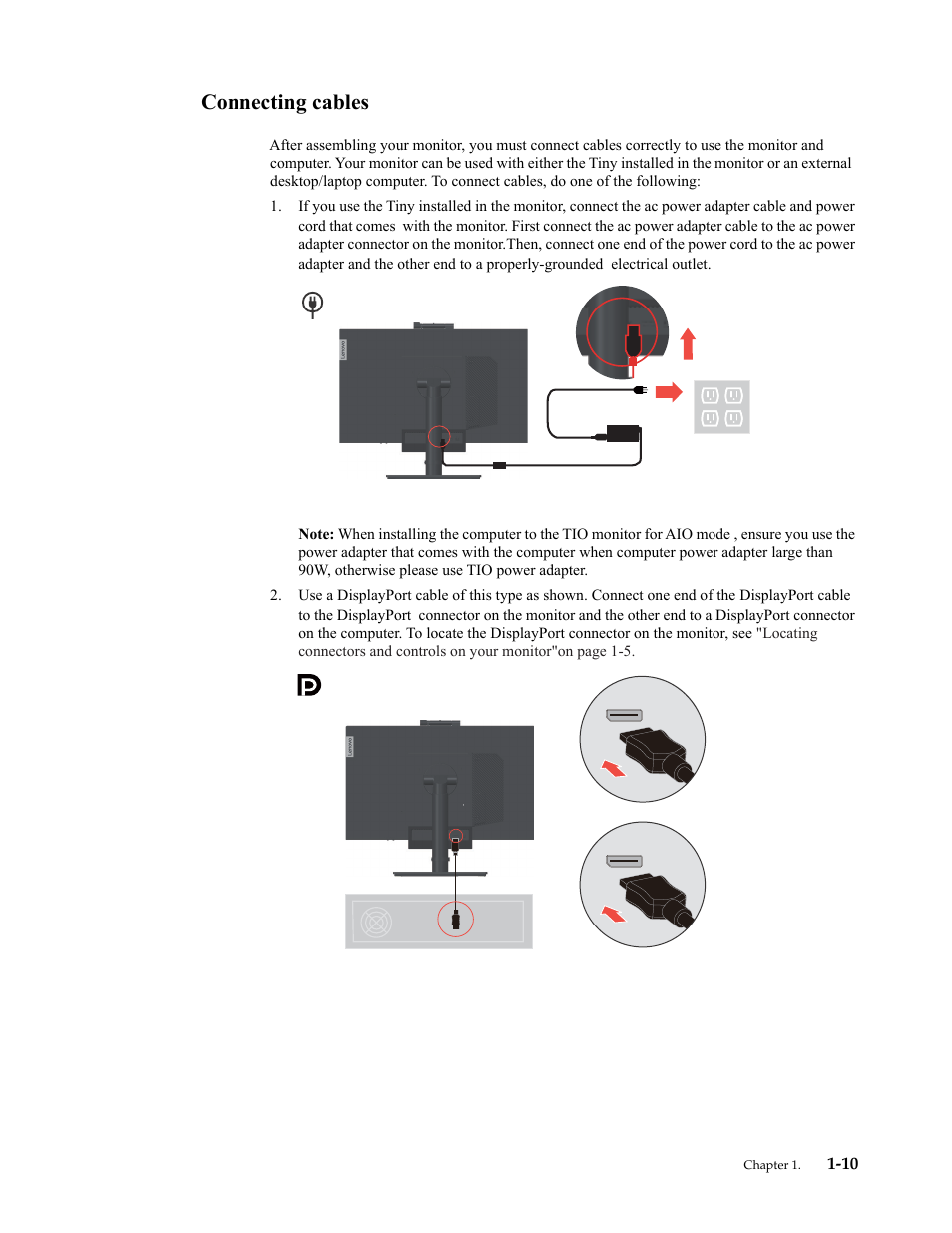 Connecting cables, Connecting cables -10 | Lenovo ThinkCentre Tiny-In-One 22 Gen 4 21.5" 16:9 Video Conferencing FHD IPS Monitor User Manual | Page 16 / 54