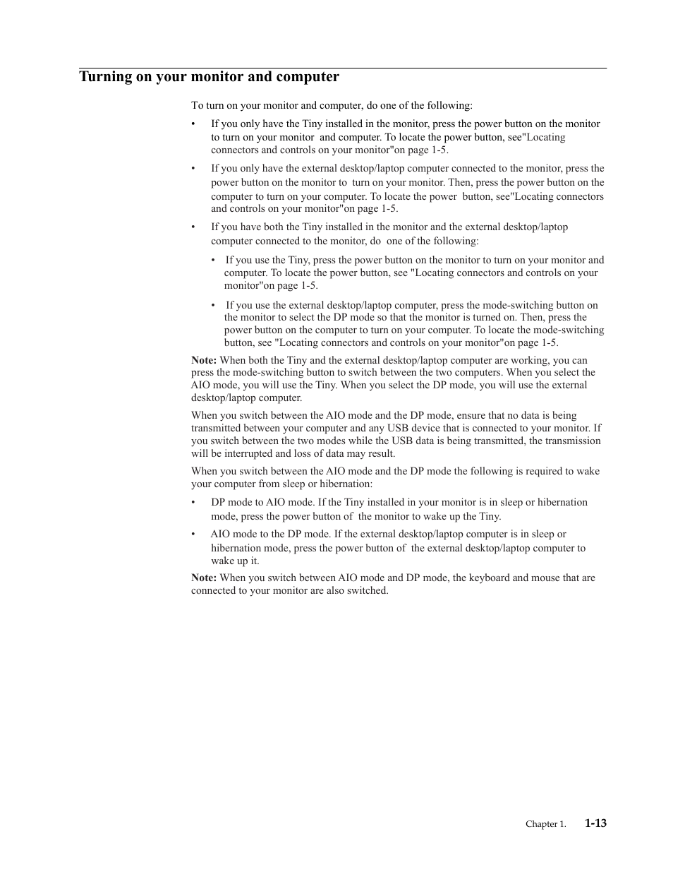 Turning on your monitor and computer, Turning on your monitor and computer -13 | Lenovo ThinkCentre Tiny-In-One 22 Gen 4 21.5" 16:9 Video Conferencing FHD IPS Monitor User Manual | Page 19 / 54