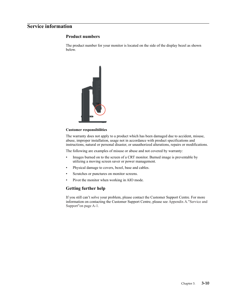 Service information, Product numbers, Getting further help | Service information -10, Product numbers -10 getting further help -10 | Lenovo ThinkCentre Tiny-In-One 22 Gen 4 21.5" 16:9 Video Conferencing FHD IPS Monitor User Manual | Page 45 / 54