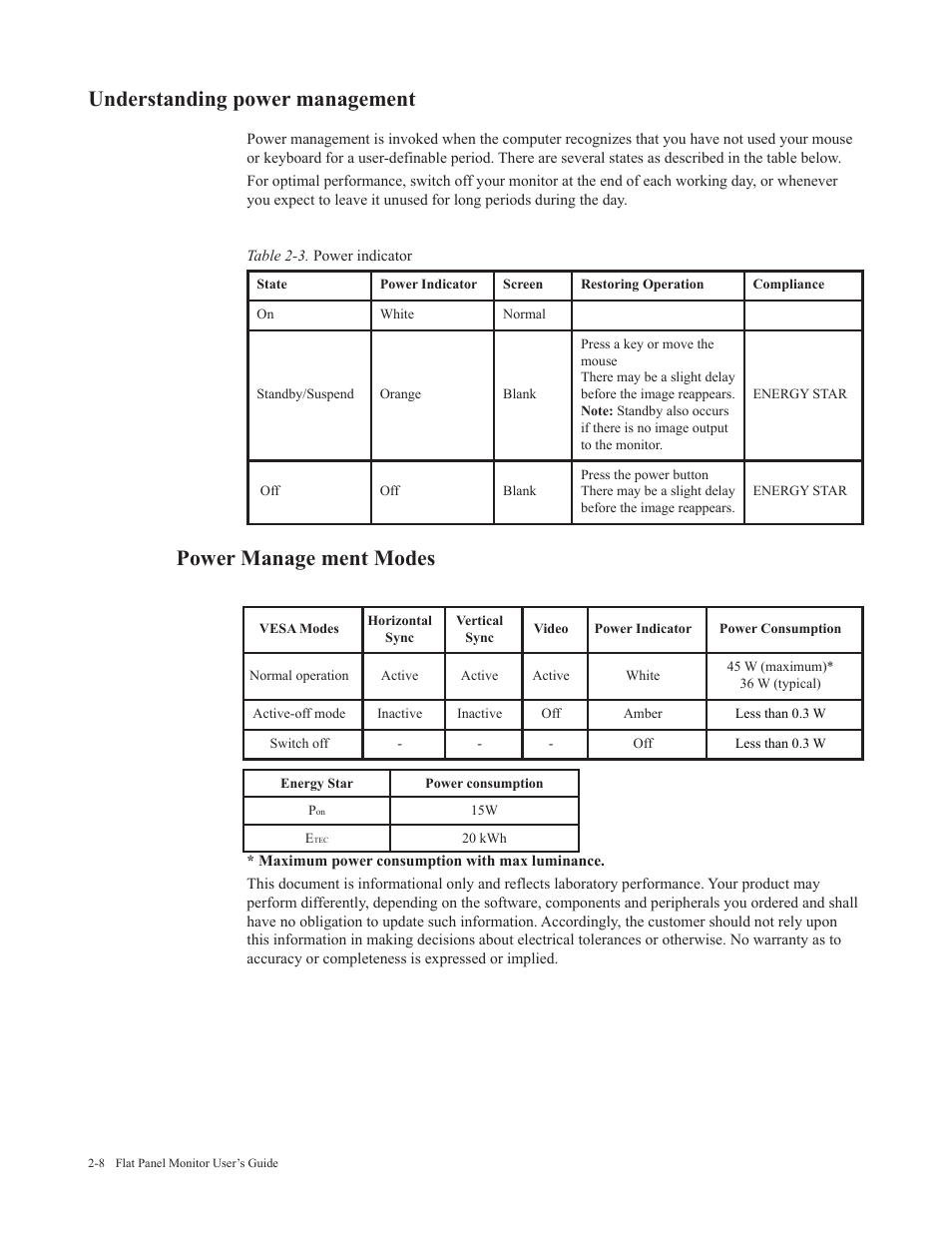 Understanding power management, Power manage ment modes, Understanding power management -8 | Power manage ment modes -8 | Lenovo ThinkVision 29" Ultrawide Monitor User Manual | Page 23 / 39