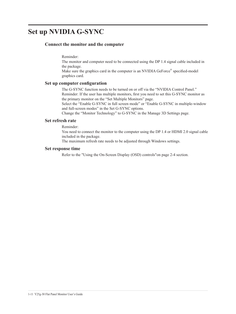 Chapter 2.adjusting and using your monitor, Set up nvidia g-sync, Set up nvidia g-sync -11 | Lenovo Legion Y25g-30 24.5" HDR 360 Hz Gaming Monitor User Manual | Page 16 / 38