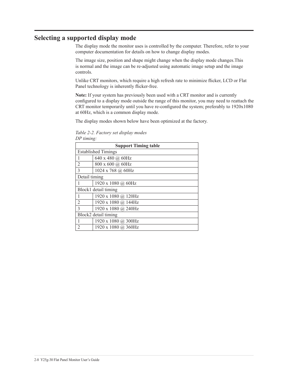 Selecting a supported display mode, Selecting a supported display mode -8 | Lenovo Legion Y25g-30 24.5" HDR 360 Hz Gaming Monitor User Manual | Page 24 / 38