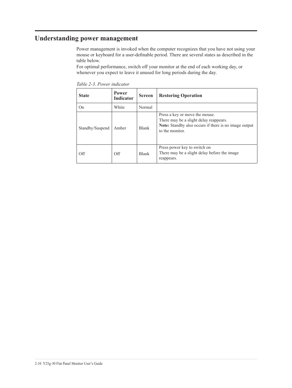 Understanding power management, Understanding power management -10 | Lenovo Legion Y25g-30 24.5" HDR 360 Hz Gaming Monitor User Manual | Page 26 / 38