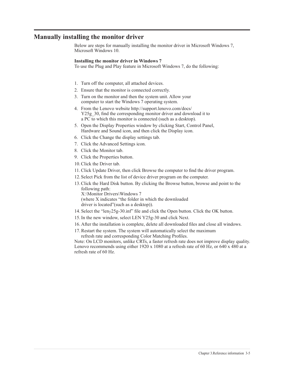 Manually installing the monitor driver, Manually installing the monitor driver -5 | Lenovo Legion Y25g-30 24.5" HDR 360 Hz Gaming Monitor User Manual | Page 33 / 38