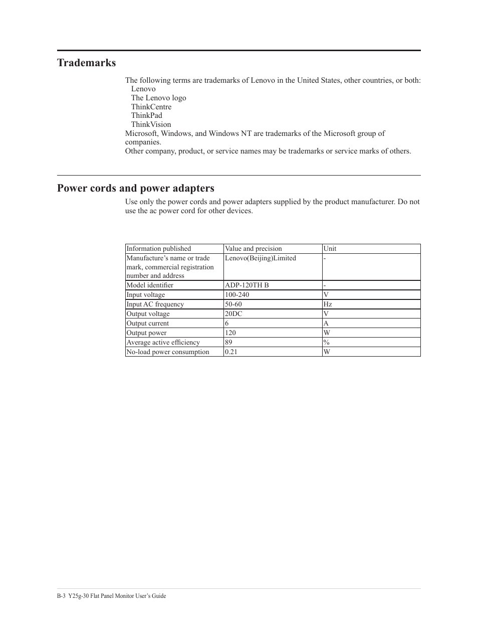 General safety guidelines, Trademarks, Power cords and power adapters | Lenovo Legion Y25g-30 24.5" HDR 360 Hz Gaming Monitor User Manual | Page 38 / 38