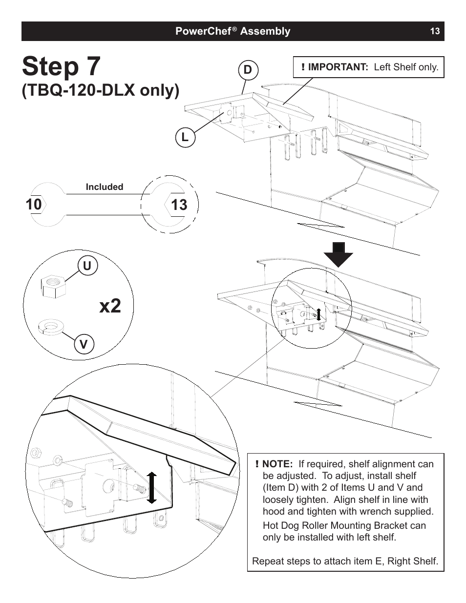 Step 7, Tbq-120-dlx only) | Dimplex PowerChef Electric Grill TBQ-120-REG User Manual | Page 13 / 29