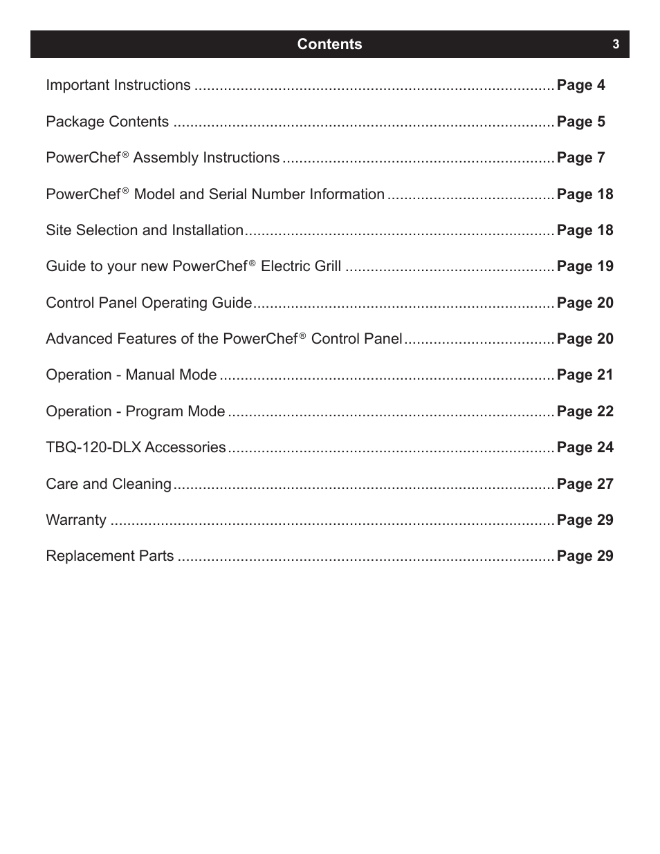 Dimplex PowerChef Electric Grill TBQ-120-REG User Manual | Page 3 / 29