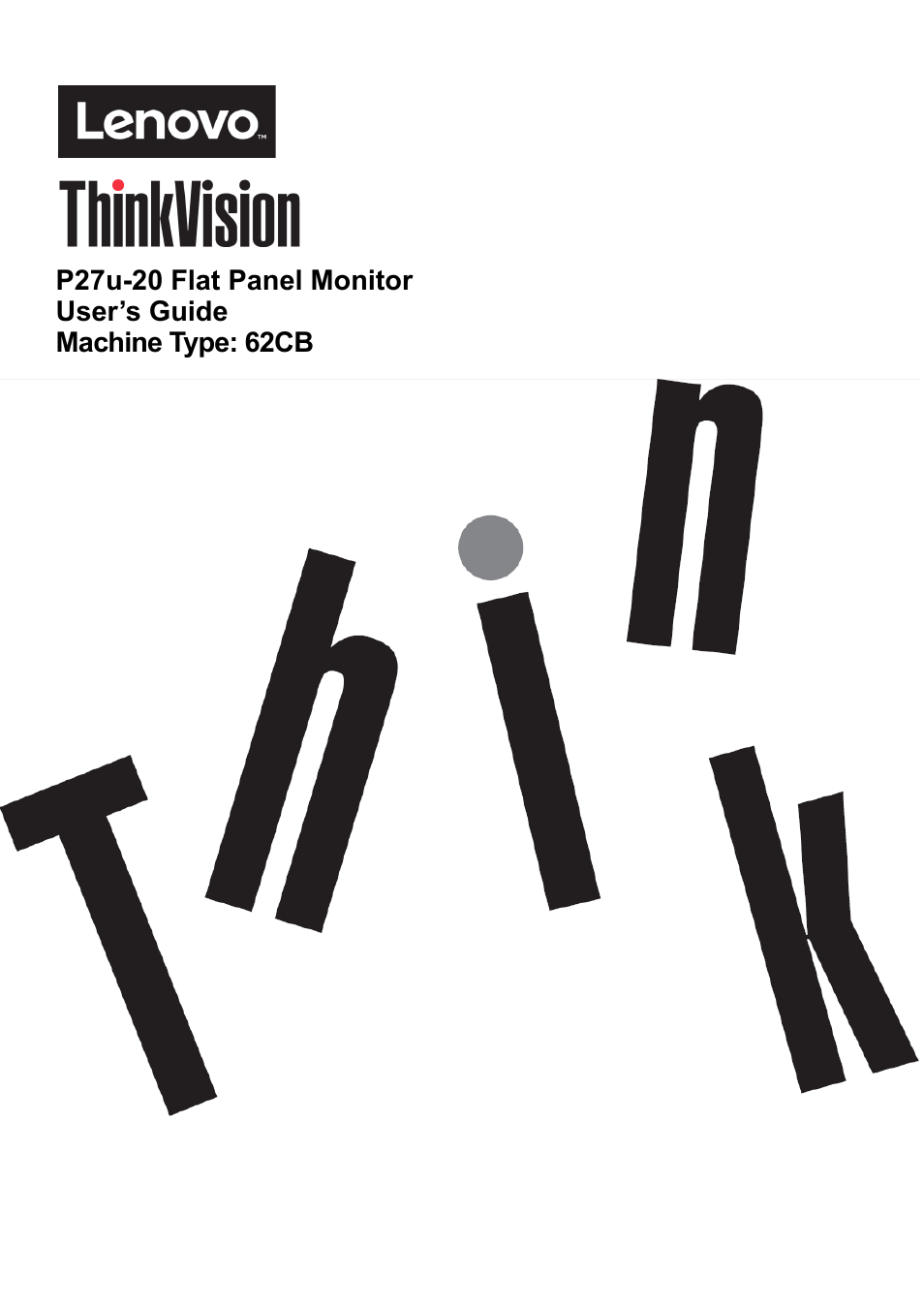 Lenovo ThinkVision P27u-20 27" 4K IPS Monitor User Manual | 52 pages