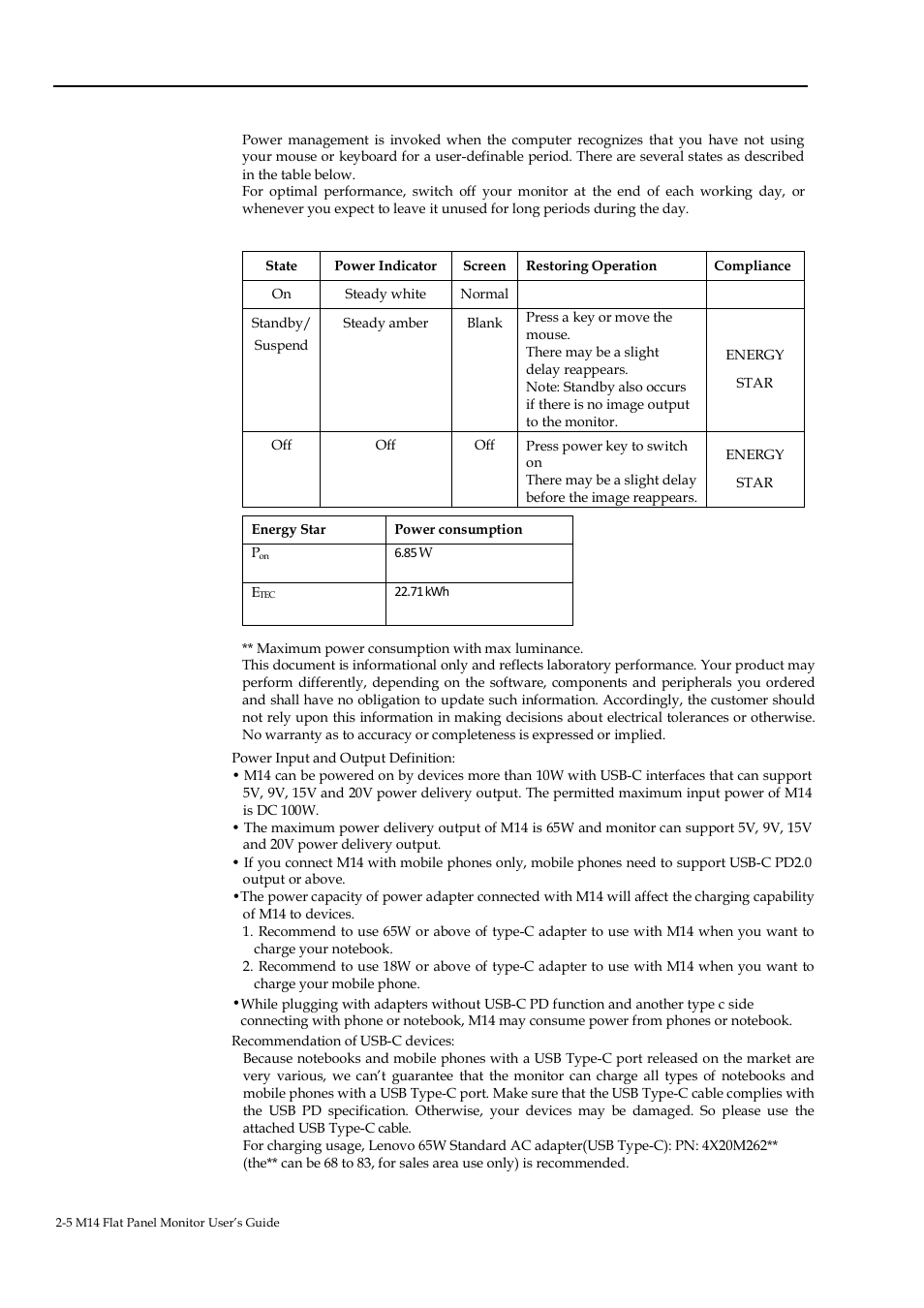 Understanding power management | Lenovo ThinkVision M14 14" 16:9 Portable IPS/LCD Monitor User Manual | Page 15 / 28