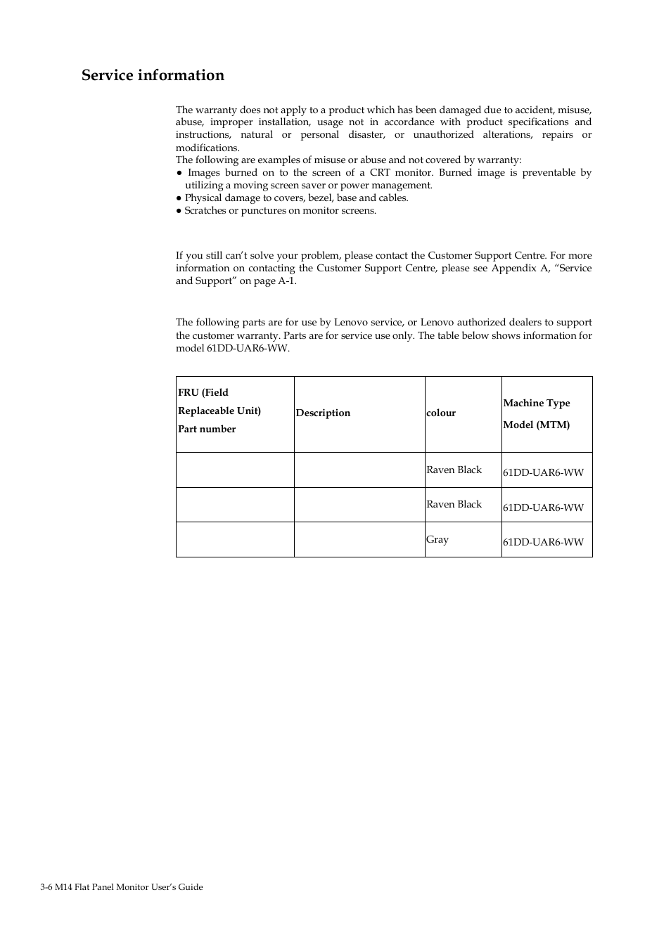 Service information | Lenovo ThinkVision M14 14" 16:9 Portable IPS/LCD Monitor User Manual | Page 22 / 28