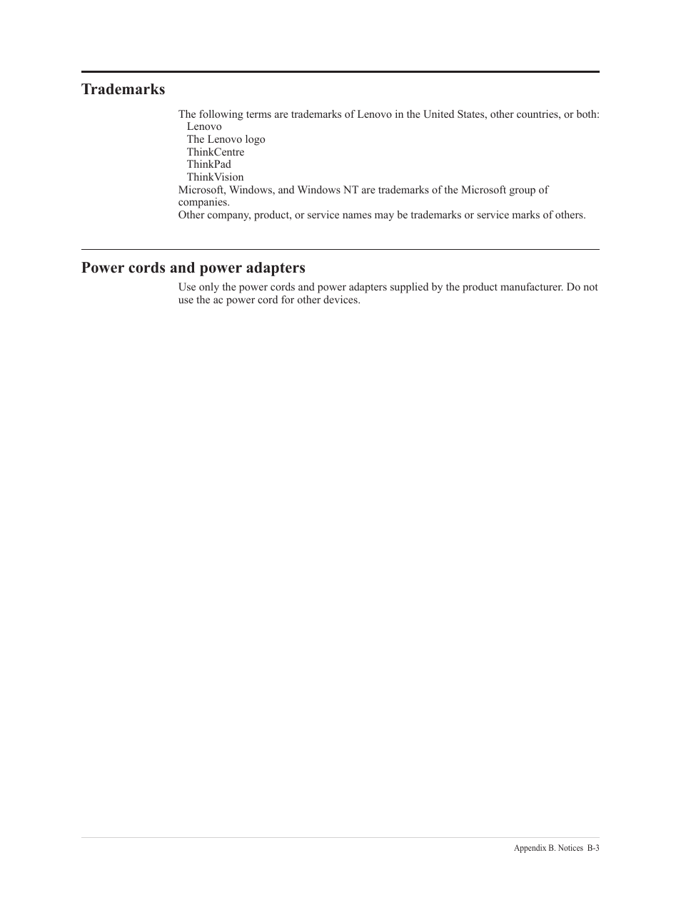 Trademarks, Power cords and power adapters | Lenovo L24q-35 23.8" 1440p Monitor User Manual | Page 32 / 32