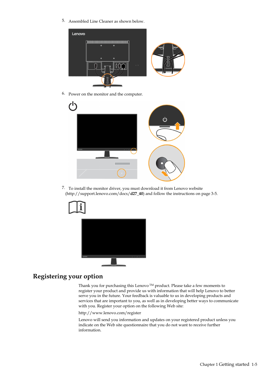 Registering your option, Registering your option -5 | Lenovo D27-40 27" Monitor User Manual | Page 10 / 31