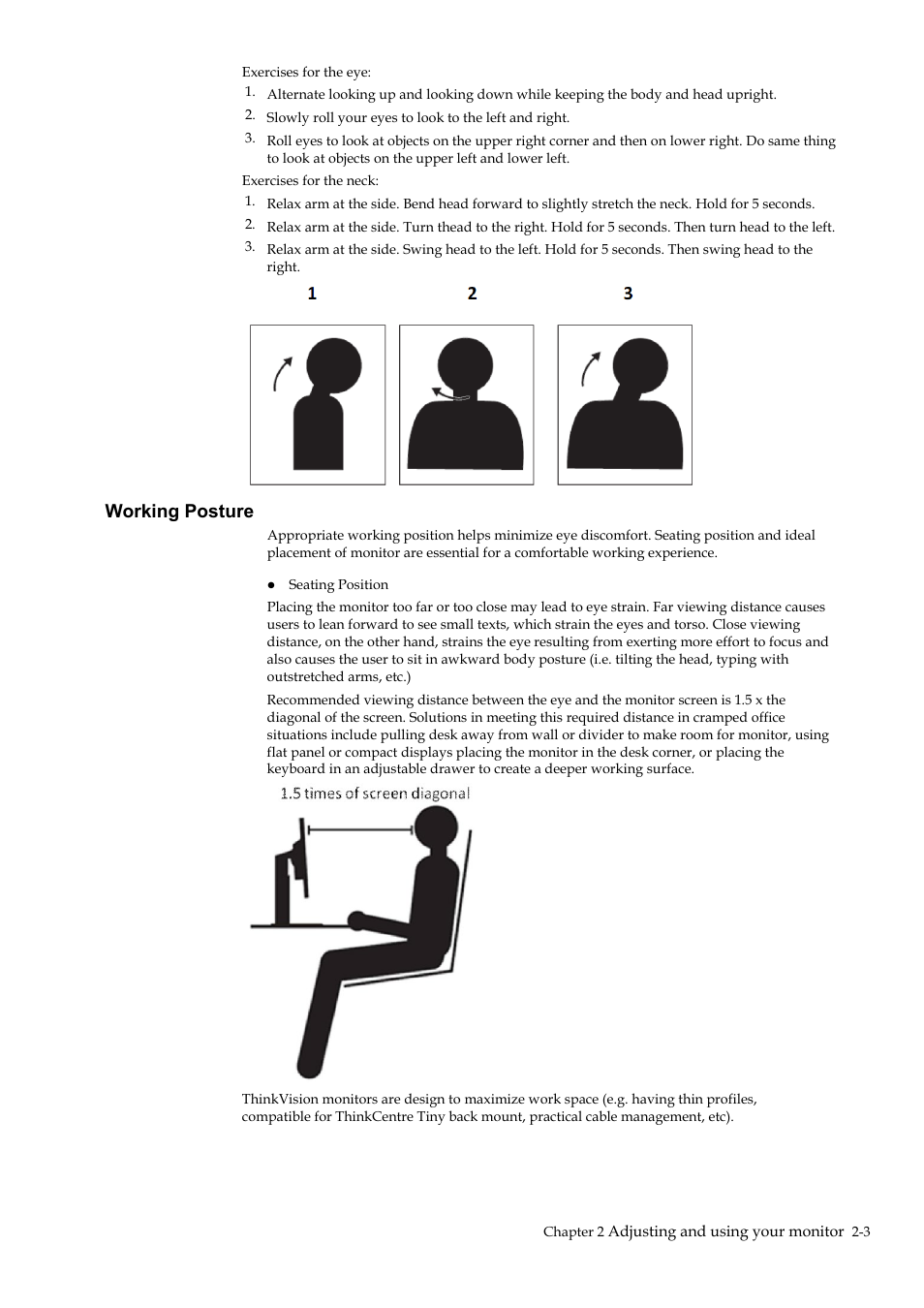 Working posture | Lenovo D27-40 27" Monitor User Manual | Page 13 / 31