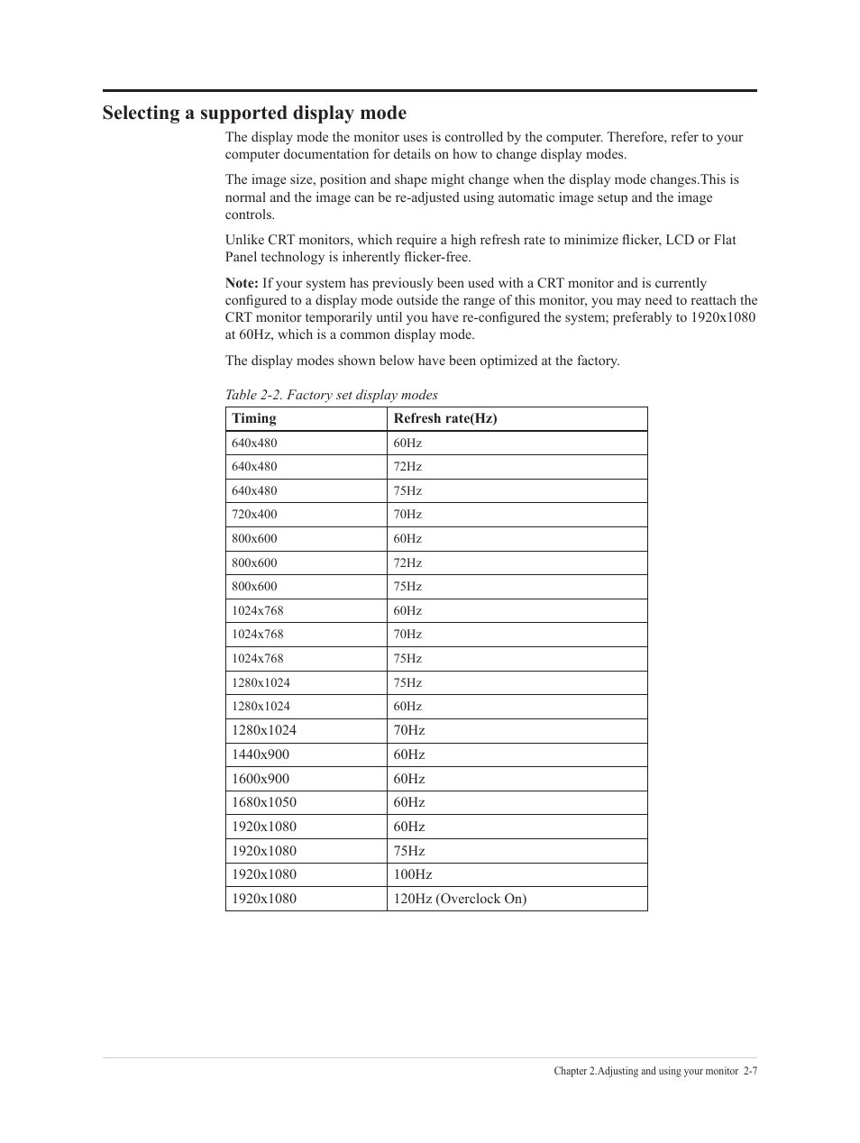 Selecting a supported display mode, Selecting a supported display mode -7 | Lenovo G27e-20 27" 120 Hz Monitor User Manual | Page 19 / 32