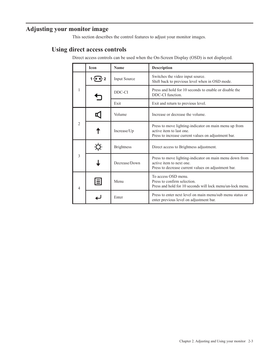 Adjusting your monitor image, Using direct access controls | Lenovo L29w-30 29" 21:9 Monitor User Manual | Page 18 / 35