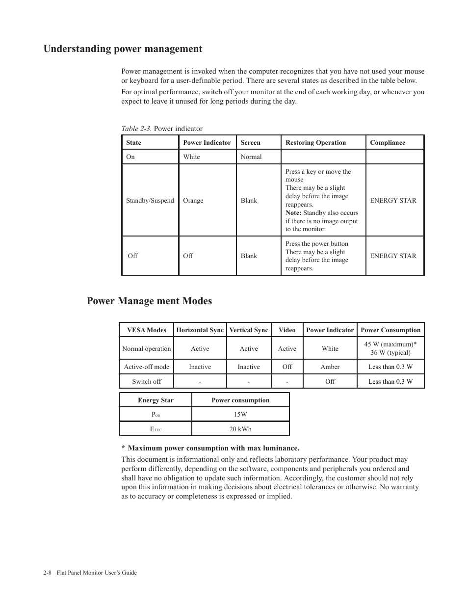 Understanding power management, Power manage ment modes | Lenovo L29w-30 29" 21:9 Monitor User Manual | Page 23 / 35