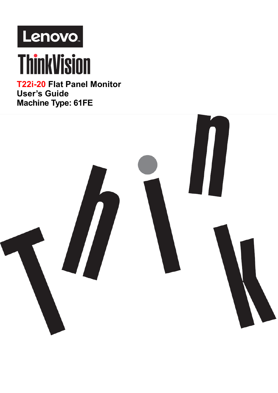 Lenovo ThinkVision T22i-20 21.5" 16:9 IPS Monitor User Manual | 34 pages