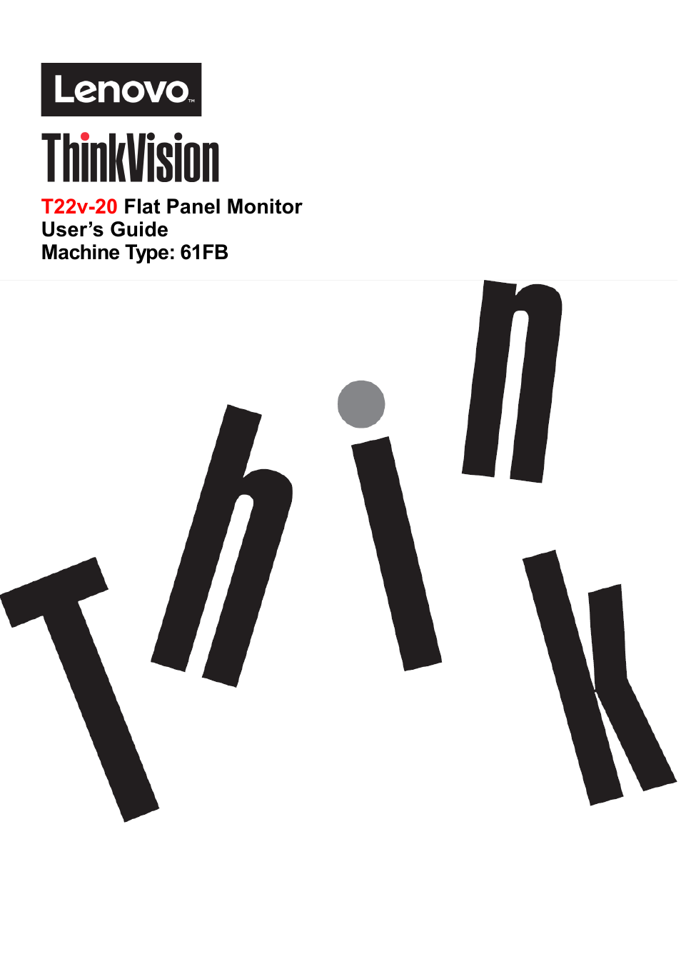 Lenovo ThinkVision T22v-20 21.5" 16:9 VoIP IPS Monitor User Manual | 43 pages