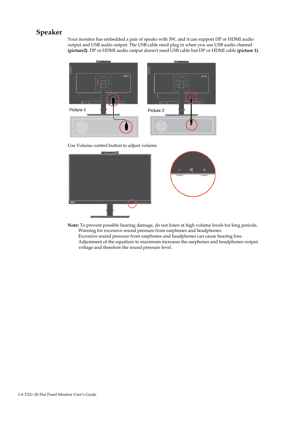 Speaker | Lenovo ThinkVision T22v-20 21.5" 16:9 VoIP IPS Monitor User Manual | Page 11 / 43